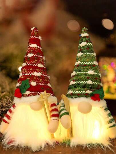 1个带LED灯的圣诞小矮人毛绒装饰品，手工制作的瑞典圣诞老人小矮人毛绒圣诞装饰品，电池供电发光小矮人毛绒圣诞桌面摆件，冬季假日派对家居装饰，圣诞装饰，房间装饰，圣诞家居装饰，圣诞礼物，圣诞装饰品