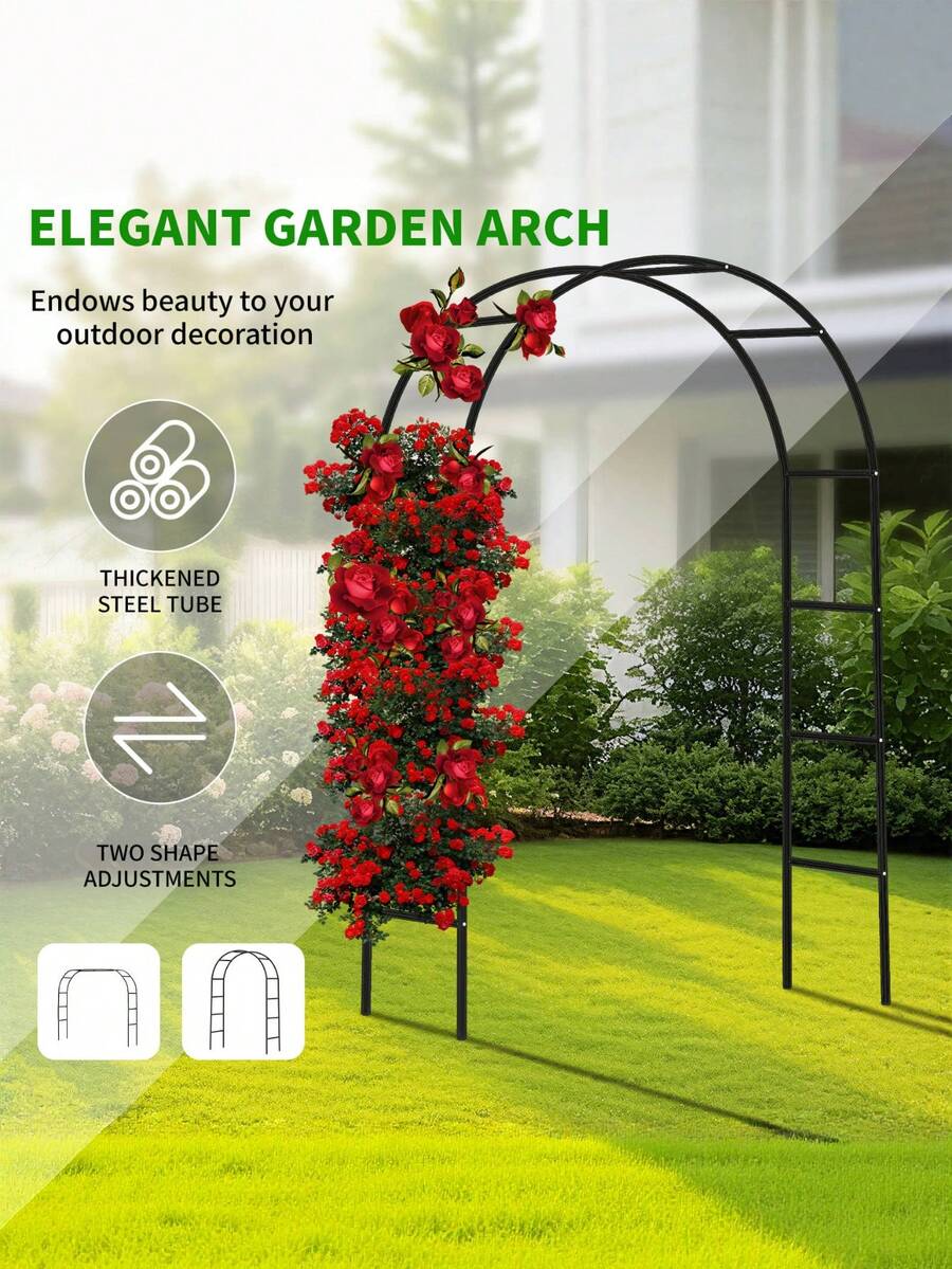 1pc 99''55'' Metal Garden Pavilion Arch - 2 Sizes, For Climbing Plants, Roses, Vegetables, Weddings And Wide Arbor (Without Base/With Base), Assemble Freely Heavy-Duty Steel Support For Outdoor & Indoor Use - màu đen - Xem 1