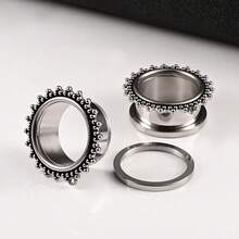 2 件热销简易/DIY 不锈钢图案螺丝扩耳器量规耳塞隧道耳环穿孔身体首饰拉伸器珠宝女士/女孩 - DIY 1 - 查看 30