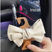 AD High-End Leather Bowknot Multi-Function Car Seat Back Hook, Stylish Car Interior Storage Hook - Khaki - View 8