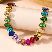 G-S 1 Banquet Party Gorgeous Colorful Glass Crystal Love Water Drop Women's Chain Necklace - Slight Surface Glazing Defects Are Normal