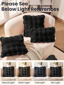 1 件纯色毛绒靠垫套，多色可选，人造毛皮舒适柔软条纹装饰抱枕套，温暖舒适，毛绒表面，拉链开合，适用于客厅、卧室、派对装饰，不含内衬，适合 12x20/16x16/18x18 英寸，可机洗，秋季装饰，冬季装饰，房间装饰 - 黑色 - 查看 6