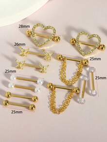 Set de 12 piezas de 14G Anillos para pezones de acero quirúrgico para mujeres con corazones de circonita y mariposas, un regalo ideal para San Valentín, Mamá, Madre, Día de la Madre - mezclar anillo de pezón - Ver 22