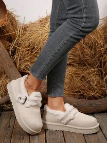 Pantuflas bohemias forradas térmicas y esponjosas, botas de nieve mullidas con suela gruesa, cálidas para interiores y exteriores