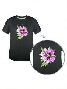 Flowers503 Flowers503 Camiseta de Ropa para Mujeres, Camisetas de Manga Corta para Correr y Ocio Adecuadas para la Parte Superior del Cuerpo, Moda de Algodón Premium, Camisetas de Cuello Redondo con Estampado Gráfico-365T, Camisetas de Cuello Redondo de Algodón Ligero con Estampado de Doodle-365T - Negro - Ver 2