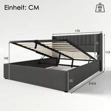 Polsterbed Storage Bed Hydraulic Double Bed 180x200cm, Wooden Slatted Base, Bed With Metal Frame Slatted Base, Linen, Beige - Gray + Linen - View 2
