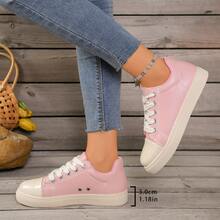 女士百搭休闲鞋，防水防滑，易于清洁，圆头低帮，舒适平底，百搭，撞色，运动休闲鞋，复古风格运动鞋，尺码 36-42 加大码 - 粉色 - 查看 6