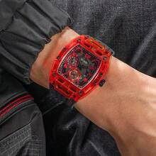 Guess 1 pieza Reloj de cuarzo para hombre, esfera multicolor, diseño de cuadrado pequeño con tecnología, diseño hueco, que muestra un hombre, versátil y de moda, adecuado para uso diario, como regalo, día conmemorativo GW0499G2/GW0499G3/GW0499G4/GW0499G5/GW0499G6/GW0499G7/GW0499G8