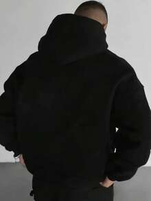 Sudadera con Capucha Casual para Hombre con Cordón, Bloques de Color y Detalles de Moda - Negro - Ver 3