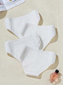 4条装白色纯棉高弹力透气无缝女式三角裤