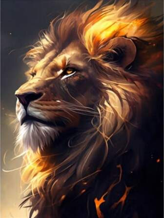 5D无框圆形钻石画套装 - 叛逆狮子主题，全钻钻石艺术，帆布DIY马赛克工艺套装，含笔、胶水、托盘、钻石珠。适合钻石画爱好者，精美家居墙面装饰礼物，减压好帮手