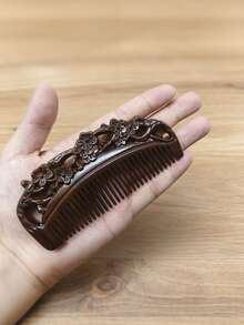 Sandalwood Reversible Carved Hair Comb - Natural Wood Finish For All Hair Types - Portable Styling Tool For Beauty And Personal Care,Fringe Not Included
