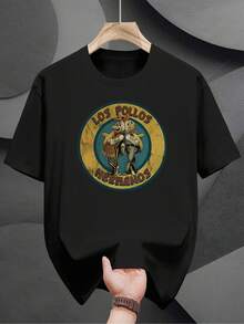 200g Camiseta de Manga Corta Impresa 100% Algodón, Moda Casual de Verano - Negro - Ver 2