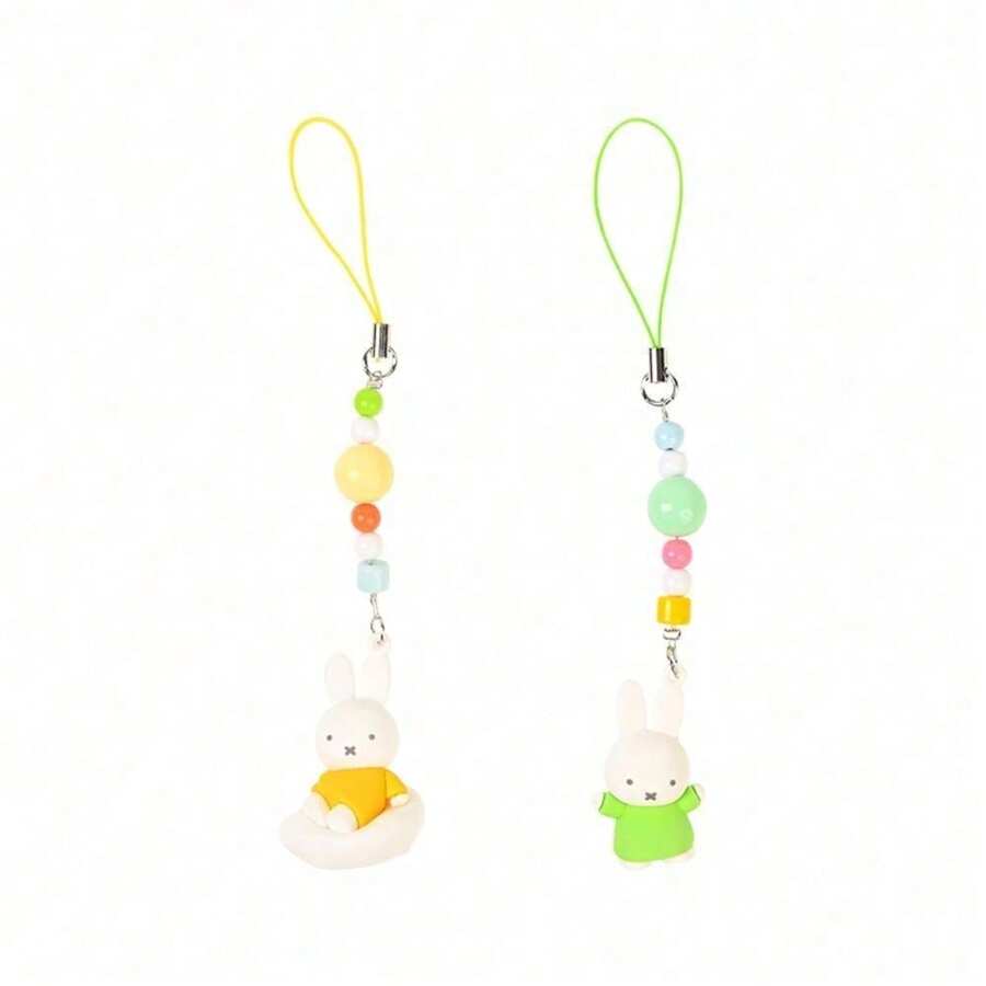 Accesorio de teléfono encantador con 2 muñecos del conejito Miffy oficialmente autorizados - Colgante decorativo de estilo femenino adorable