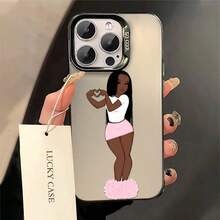 1pc More Than A Caring Girl With Dark Skin Compatible For Phone17/16/15/14/13/12/11/8/ 7ProMax/Pro/Plus/Xs Max/XS/X,For Compatible With Colored Simple  Fall Prevention Anti-Shock, Anti-Slip, Anti Drop, Camera Lens Protection, Silicone Anti Wear Phone Case - 黑色 - 查看 3