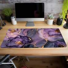 Purple Golden Marble Mouse Pad HD Large Desk Mat With Nature Non-Slip Rubber Base Stitched Edges Desk Pad Keyboard Pad 35.4X15.7in, For Work Game Office Home Woman Friend Gifts Back To School - 80*30*0.2厘米 - 查看 4