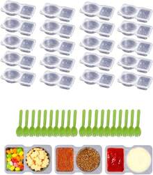 20 Piezas Snack Containers, Double Compartment Condiment Container, Contenedor de Bocadillos Reutilizables con Tapas, Contenedores de Bocadillos Compartimento con 20 Cucharas - 1 - Ver 2