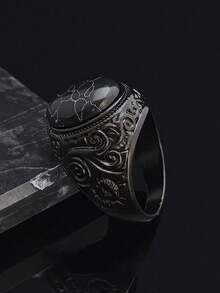 1件装 时尚黑色宝石高品质珠宝 316不锈钢戒指 经典黑色宝石男士戒指 - 黑色 - 查看 3