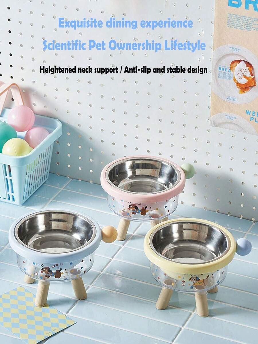 1pc High-Quality Dual Layer Dopamine Pet Elevated Bowl, Anti-Spill Food & Water Bowl For Cats And Dogs - Multicolor - View 1