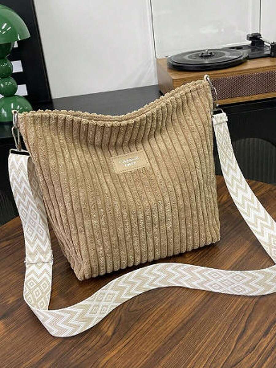 女款燈芯絨單肩包－柔軟毛絨素色，休閒手提包，波希米亞寬肩帶，輕量斜挎包，適合日常、購物與旅行 | 聚酯纖維內裡，拉鍊開合，可調節肩帶，可收納化妝品與鑰匙