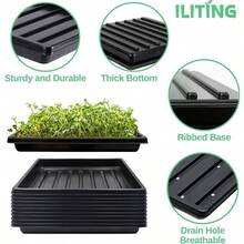 Plant Growing Seed Starter Trays For Seedlings Microgreen Shallow Plants Tray Standard 1010 Tray With Drain Holes 5 Pack Black 10.7 X 10.7 Inches Square Trays - 5個裝(有孔) - 查看 3