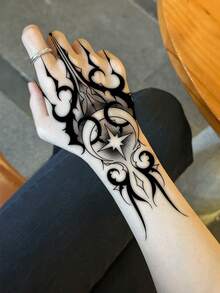 Waterproof, Sweat-Proof, Washable, Non-Reflective Temporary Tattoo Sticker. One Sheet. Bold Spirit And Devil Tattoo Pattern. And Fashionable. Suitable For People To Use Daily. - Black - View 5