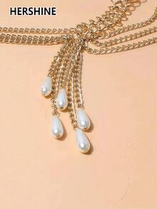 1条多层链条流苏珍珠腰链，适合夏季、秋季、万圣节及其他场合佩戴 - 金色1 - 查看 6