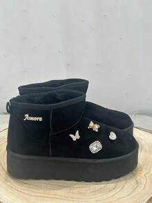 Women's Outdoor Snow Boots, Thick And Thick Velvet Snow Boots, Non-Slip Soles, Suitable For Winter And Christmas - màu đen - Xem 12
