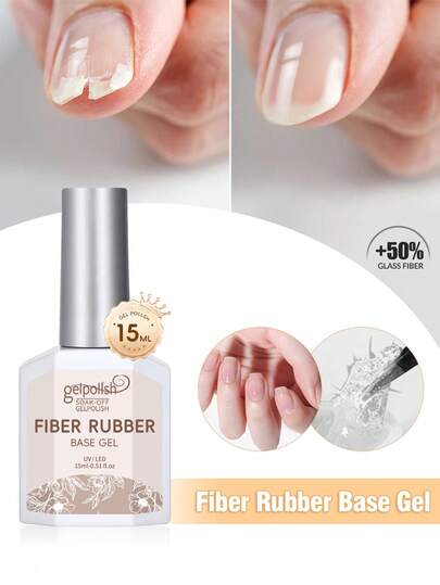 15ml Fiber Rubber Base Coat, Transparent Rubber Base Coat, Used To Strengthen/Build/Reinforce/Fortify Nails, Long-Lasting Protection, Removable, Suitable For Thin And Brittle Nails, Ideal For DIY Manicure At Home
