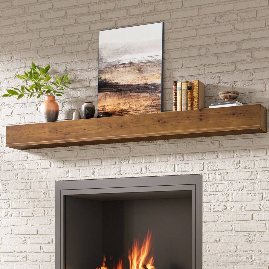 Tribesigns 74.8" Fireplace Mantel Shelf, Wall Mounted Floating Shelves For Wall, Wood Mantel Floating Shelf Storage Display Shelves, Rustic Brown - 質樸棕色 - 查看 1