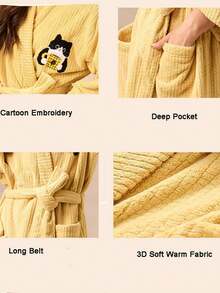 1 pièce Peignoir de bain brodé pour femmes, vêtement d'intérieur doux. Séchage rapide mais chaud, convient pour les fêtes, la maison, l'hôtel, la piscine, le spa, toutes les saisons