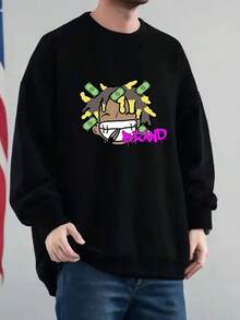 Men'S Oversized Crewneck Sweatshirt - Beige With Money Graphic - Loose Fit Pullover Hoodie For Fall-Winter - Big & Tall Sizes Available,Fall Hoodies,Men's Fall Clothes,Street Wear,Halloween,Mens Hoodies,Y2k Clothes,Jesus Hoodie,Thanksgiving Day,Nightmare Before Christmas,Christmas - Black - View 1