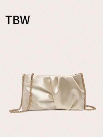 Women's Square Crossbody Bag, Pleated Silk Satin Texture, Lightweight & Fashionable, Metal Chain Strap, Suitable For Evening Outings And Shopping