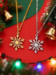 MONALLY New Year Exquisite Christmas Jewelry Charm Gold Hollow Out Snowflake Pendant Stainless Steel Necklace For Mother&Lover&Birthday&New Year Gift Hypoallergenic Accessory Daily Wear For Banquet Prom Party Romantic Holiday Gift
