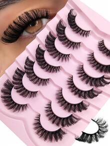 Hinarin 7 Pairs D-Curl Fluffy Cat Eye Natural Mink Lashes, Thick & Long Fox Eye Strip Lashes, Eyelash Extension Look, Suitable For Fashionable Girls & Women - Cat Eye Lashes - View 2