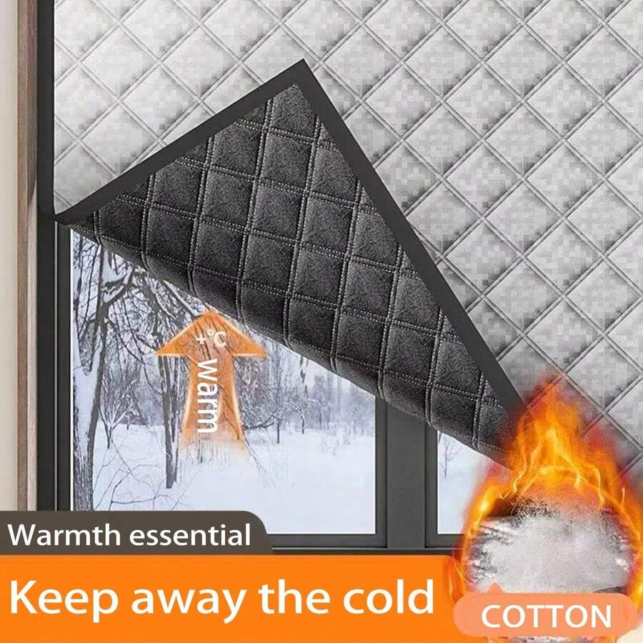 1pc All Season Thermal Insulated Blackout Curtain, Winter Windproof Soundproof Warm Curtain, Summer Bathroom Kitchen Bedroom UV Shading Curtain, Seal Window, Blackout Soundproof, DIY Self-Adhesive Magic Tape Window Sticker, Easy Installation Without Drilling