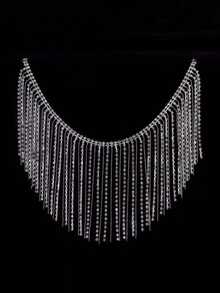 Rhinestone Fringe Rhinestone Fringe Belt Beaded Ribbon Diamond Tassel Chain For Jeans Clothing Accessories DIY Decoration - Clear - View 5