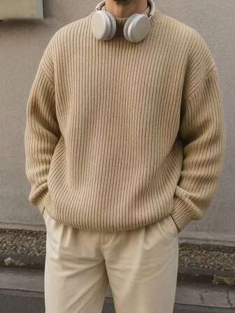 New Men's Plain Color Simple And Versatile Sweater Warm And Comfortable Round Neck Everyday Sweater For Autumn And Winter