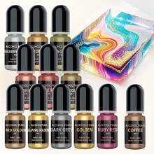 Set de tintas de alcohol para resina epoxi - 18 colores vibrantes de tinta de alcohol altamente concentrada para resina epoxi, pintura de alcohol concentrada a base de alcohol para moldes de resina epoxi, arte con tintas de alcohol, ideal para pintar, resinas tipo petri, fabricación de posavasos y tazas - Cada botella de 0.35oz (10ml)