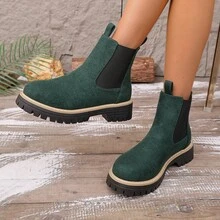 Nouvelles bottes de cheville à talon épais pour femmes, bout rond, pour l'automne/l'hiver - Militaire verte - Voir 2