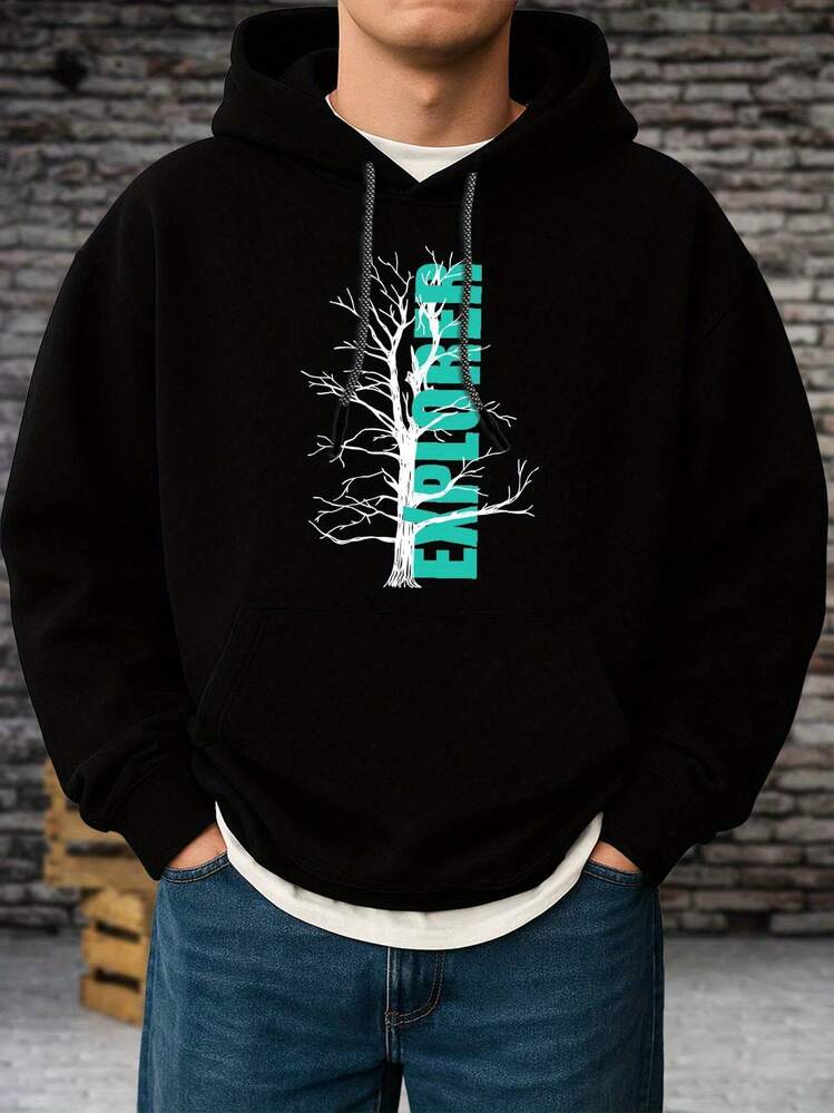 Sudadera con capucha de hombre de peso pesado con estampado de árbol turquesa y patrón de ingeniero - Sudadera de estilo urbano suelta con bolsillo canguro, sudadera casual de primavera y otoño adecuada para ingenieros, regalo - Ajuste suelto, estilo urbano, sudadera cómoda con capucha de cordón, ropa de fin de semana a para hombres, adecuada para las temporadas de primavera y otoño, estampado urbano a, sudadera de hombre, hoodie, sudadera con capucha de talla para hombres - Negro - Añade 1