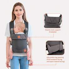 Newborn Carrier, Baby Carrier Newborn To Toddler, Ergonomic Baby Sling With Head Support - 深灰色 - 查看 5