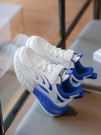 New Stylish Contrast Color Hook And Loop Sports Shoes For Teenagers - Shock Absorbing Breathable Mesh Shoes, Comfortable Lining Won't Hurt Feet, Suitable For Outdoor Running And Walking, All Season Wear