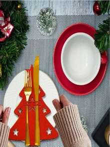Porte-couverts en forme de sapin de Noël, mini sapin de Noël en feutre, set de couverts avec motif de sapin de Noël, convient pour des sacs à fourchettes ou à cuillères, sacs de couteaux et fourchettes de décoration de Noël, sacs à couverts, sets de table et serviettes, convient pour les maisons et les restaurants