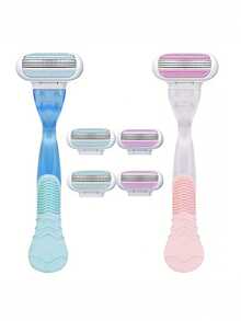 1 Handle + 4/8 Blades Set, Women's Bikini Manual Hair Removal Tool, Triple Layer Stainless Steel Shaving Blades, Replaceable Safety Razor Blades - Multicolor - View 10