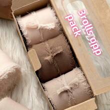 3 cuộn, 3 màu, ruy băng chiffon thủ công chất lượng cao, thích hợp cho thiệp mời cưới, bó hoa cưới, gói quà, đồ thủ công DIY. - Cà phê Khaki Light Snow Bud - Xem 3