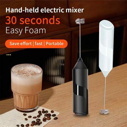 Máy đánh bọt sữa chạy bằng pin với que đánh trứng bằng thép không gỉ và thiết kế có gân - Chạy bằng pin (Không bao gồm pin), Máy đánh bọt sữa di động cho cà phê, Latte Art, Milkshake, Thích hợp sử dụng khi di chuyển