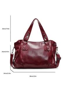 Retro Minimalist Large Capacity Fashion Student/Work Commute Tote Bag - Red - View 6