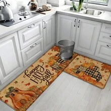 1 件卡车南瓜印花亚麻厨房地毯，感恩节装饰，感恩节礼物，厨房垫，地垫，浴室垫，入口垫，3D 印花矩形，适用于客厅、卧室、走廊、浴室、洗衣房 - 涤纶地毯，室内外家居装饰 - 彩色 - 查看 3