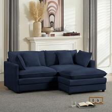 Puremind Modern 77'' L-Shaped Modular Deep Seat Sofa, Modern Chenille 3-Seat Cloud Sofa With Ottoman And Thickened Cushion,Short Sofa For Living Room - 藏蓝色 - 查看 1
